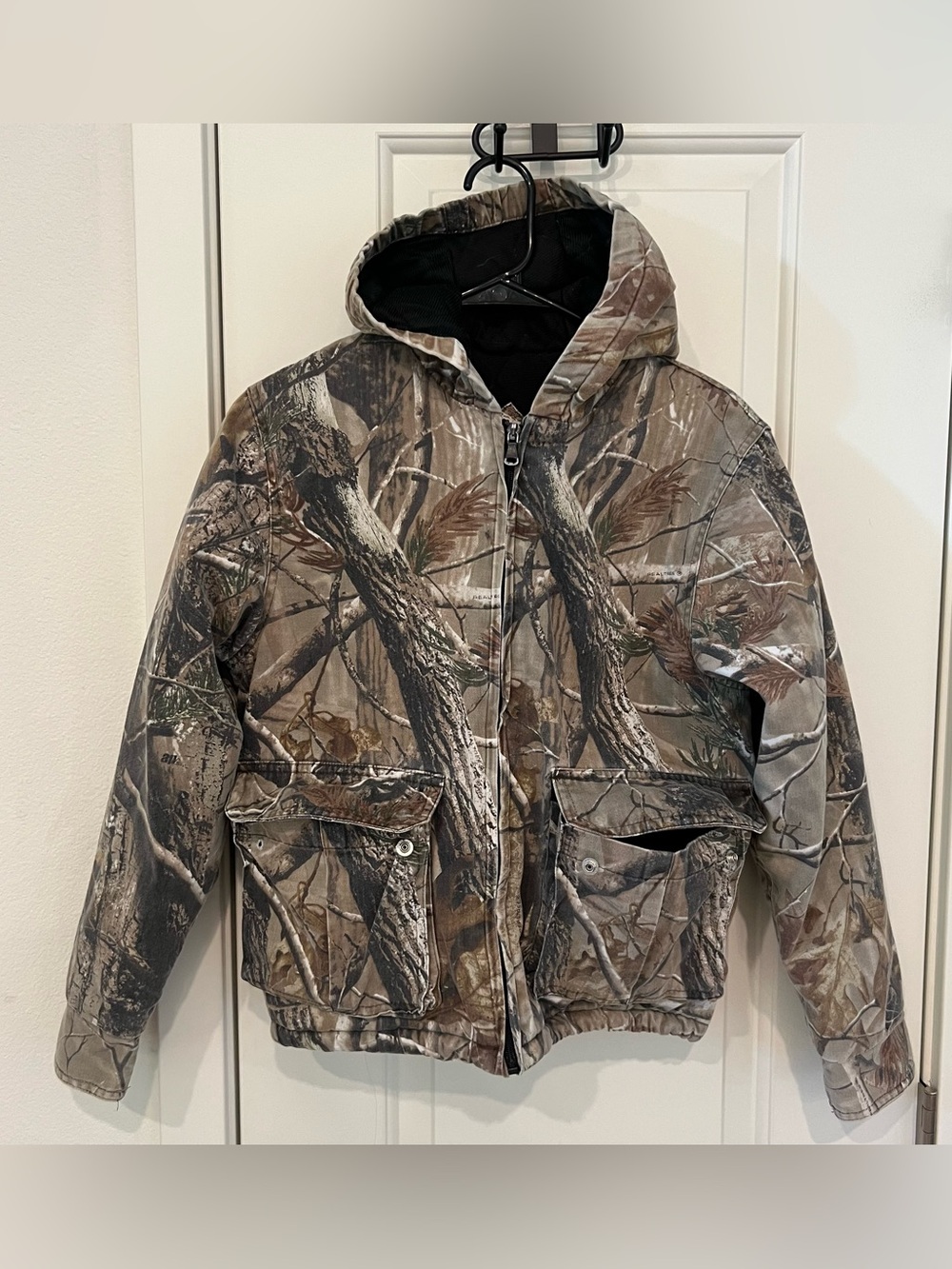 Realtree Jacket Kids 8/10 Medium Camo Hooded Fleece Lined Bomber Hunting Street